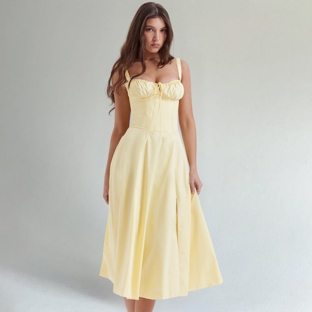 Emilia Fresh Citrus Yellow Waist Shaping Midi Dress
