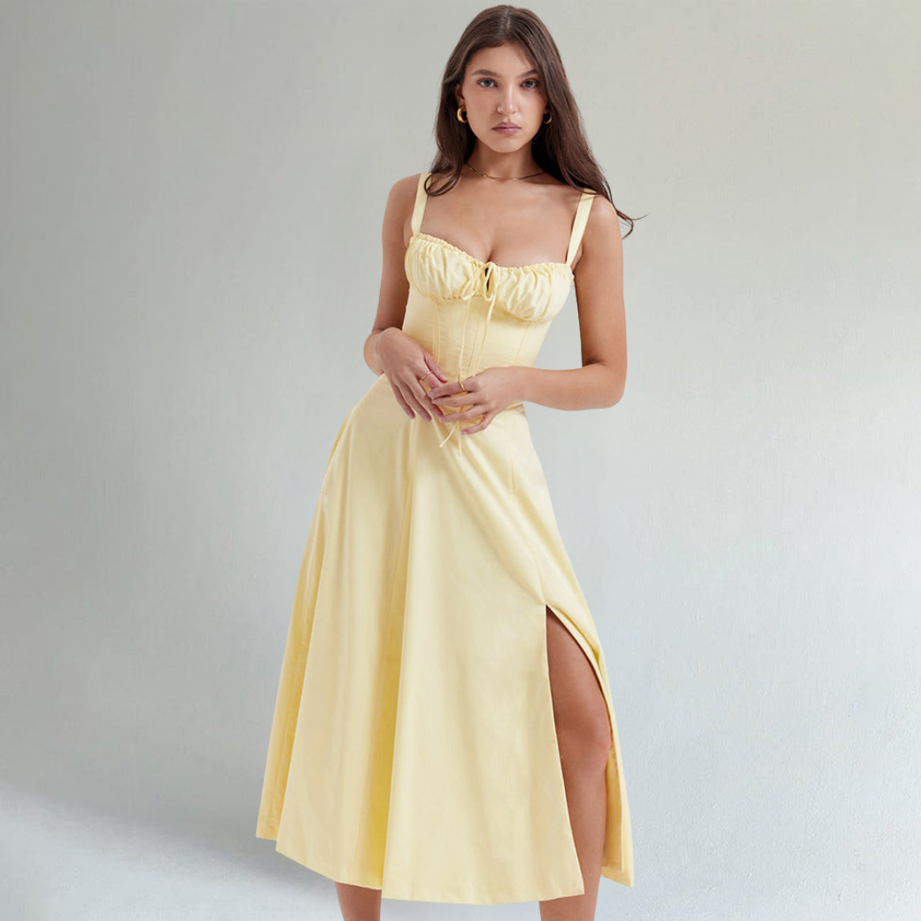 Emilia Fresh Citrus Yellow Waist Shaping Midi Dress