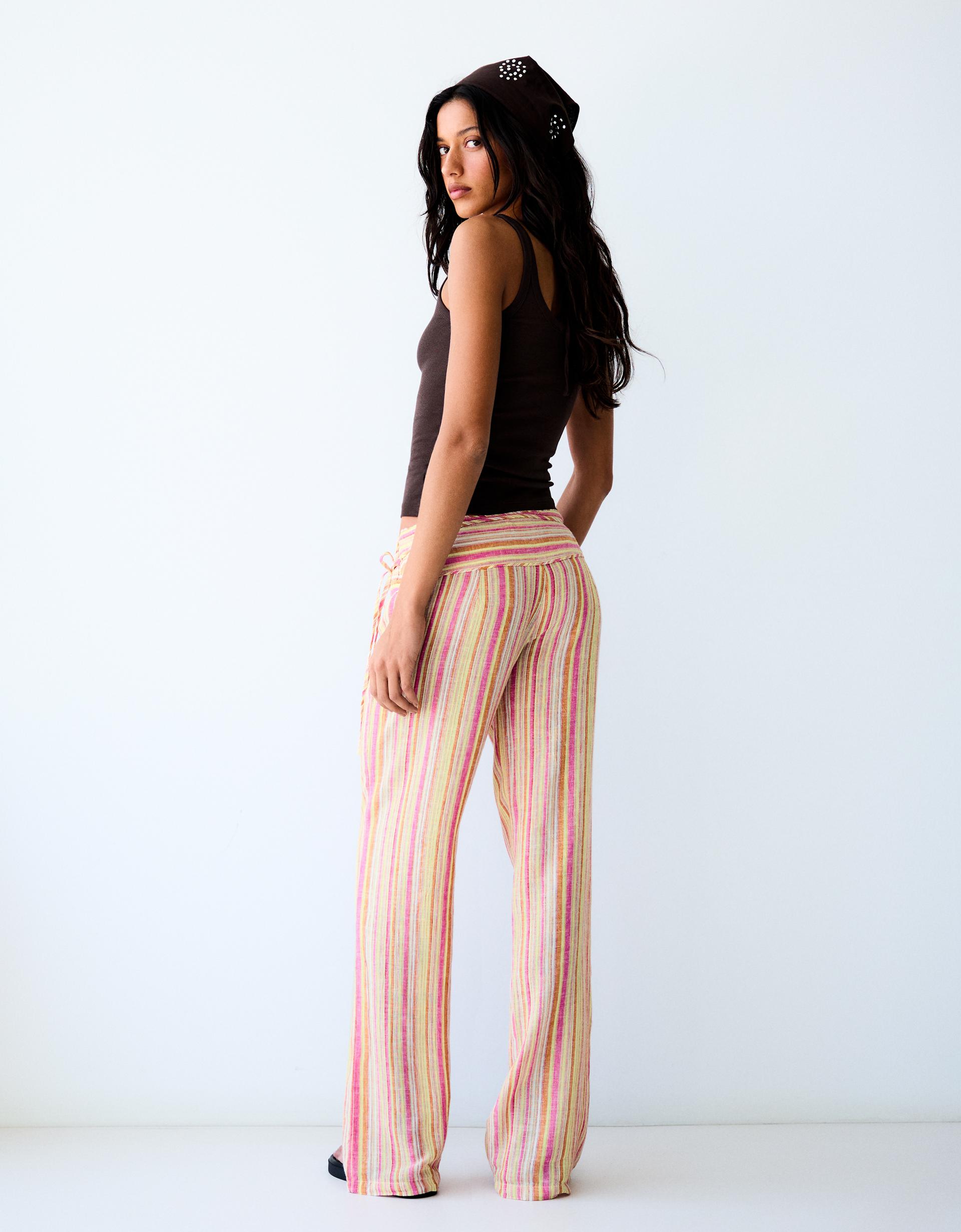 Striped trousers with linen