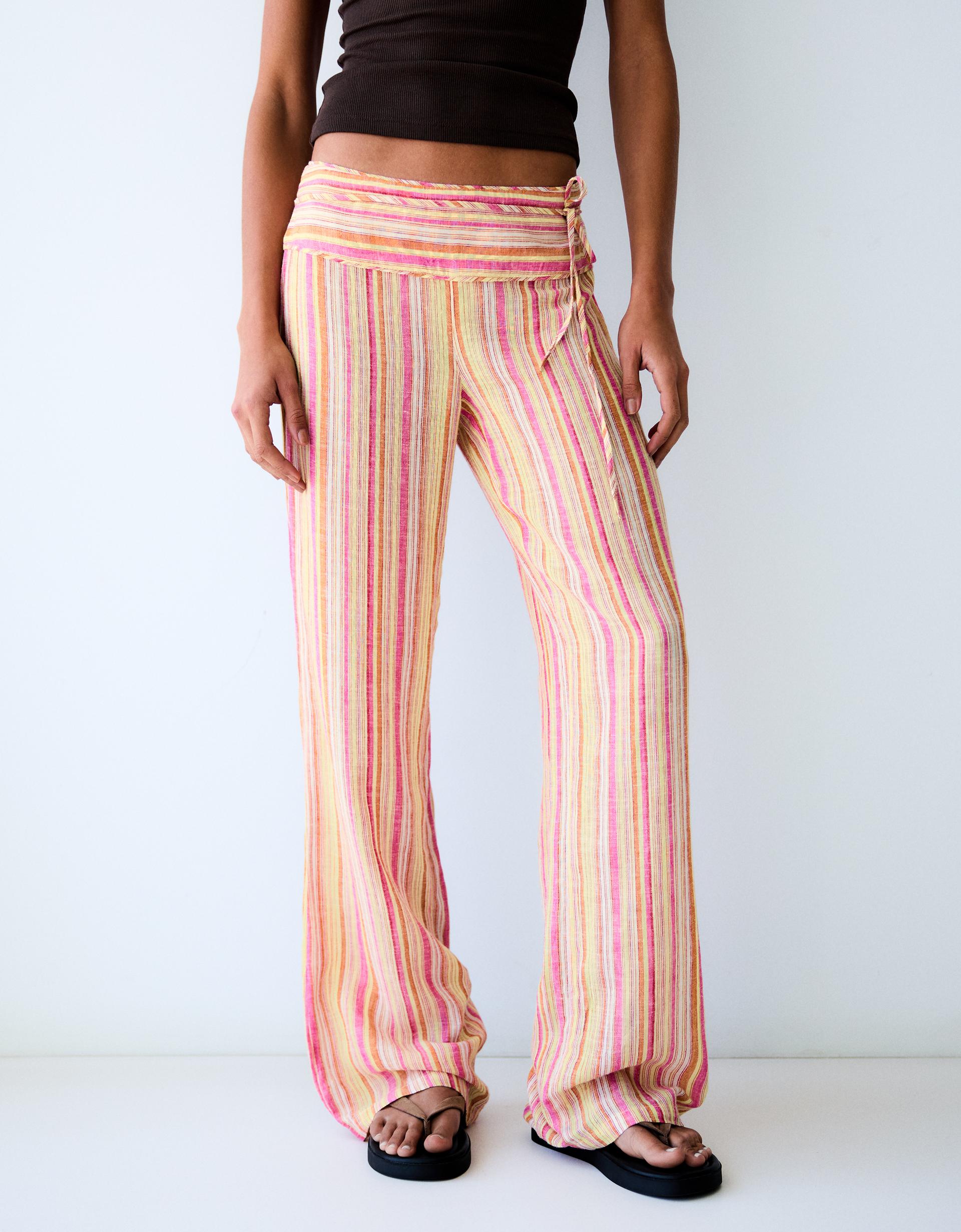 Striped trousers with linen