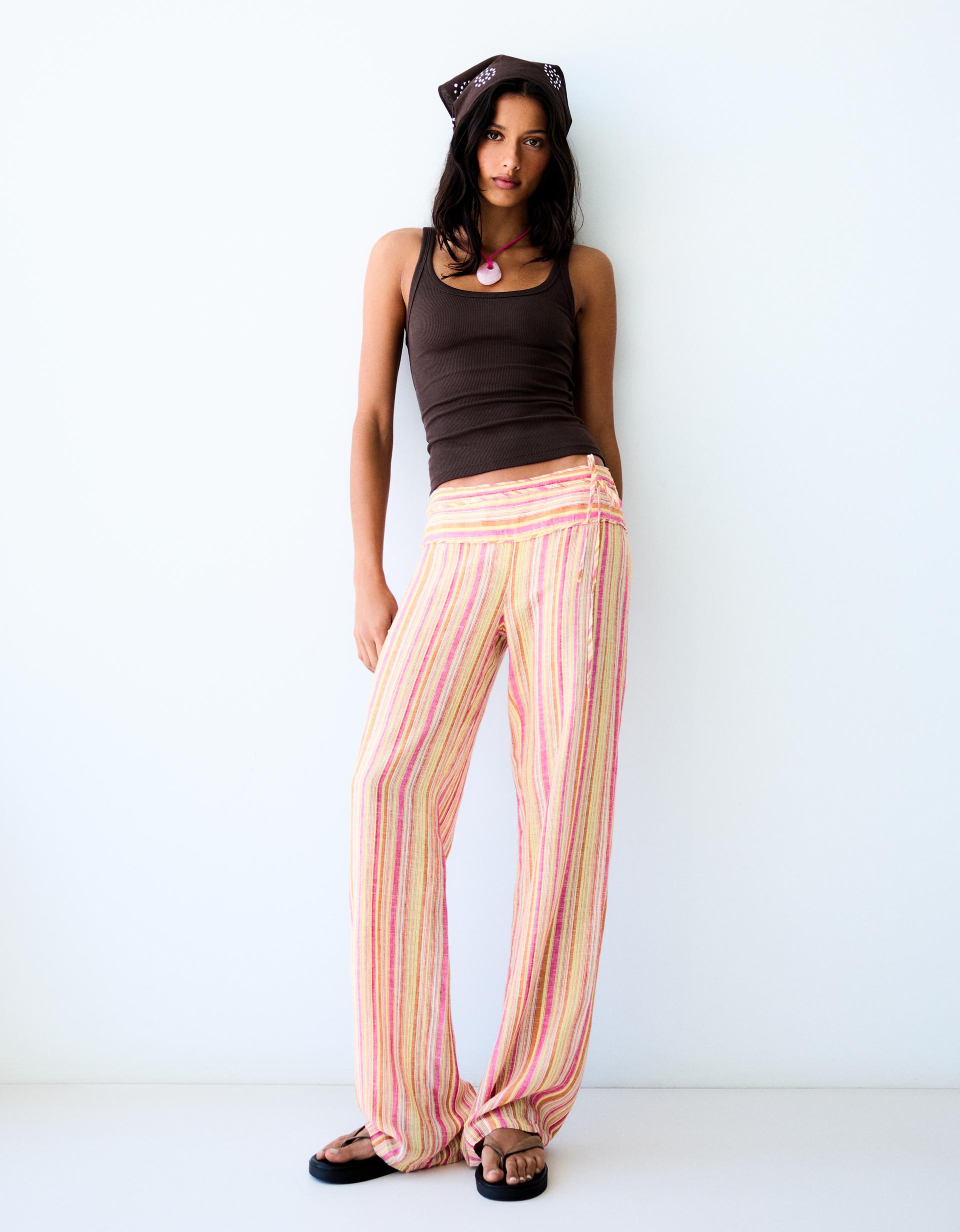 Striped trousers with linen