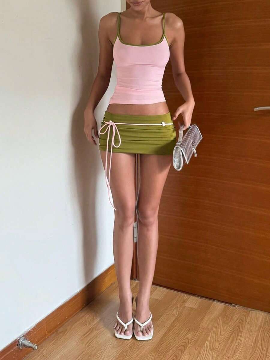 Tank Top & Lace-Up Mini Skirt Set