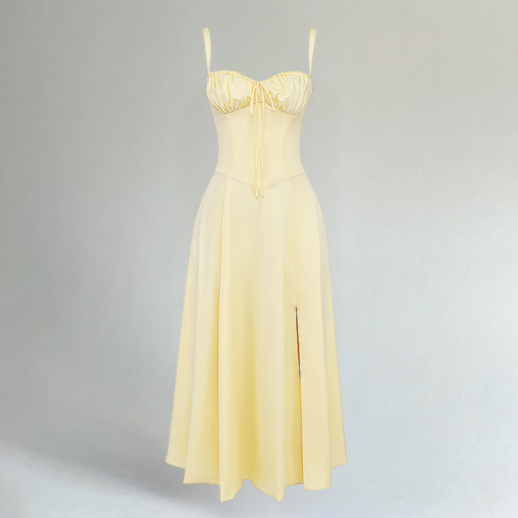 Emilia Fresh Citrus Yellow Waist Shaping Midi Dress