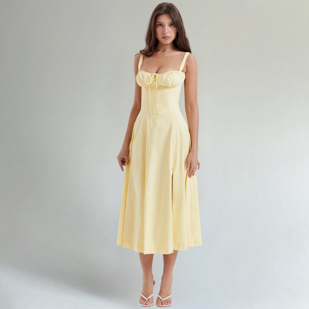 Emilia Fresh Citrus Yellow Waist Shaping Midi Dress