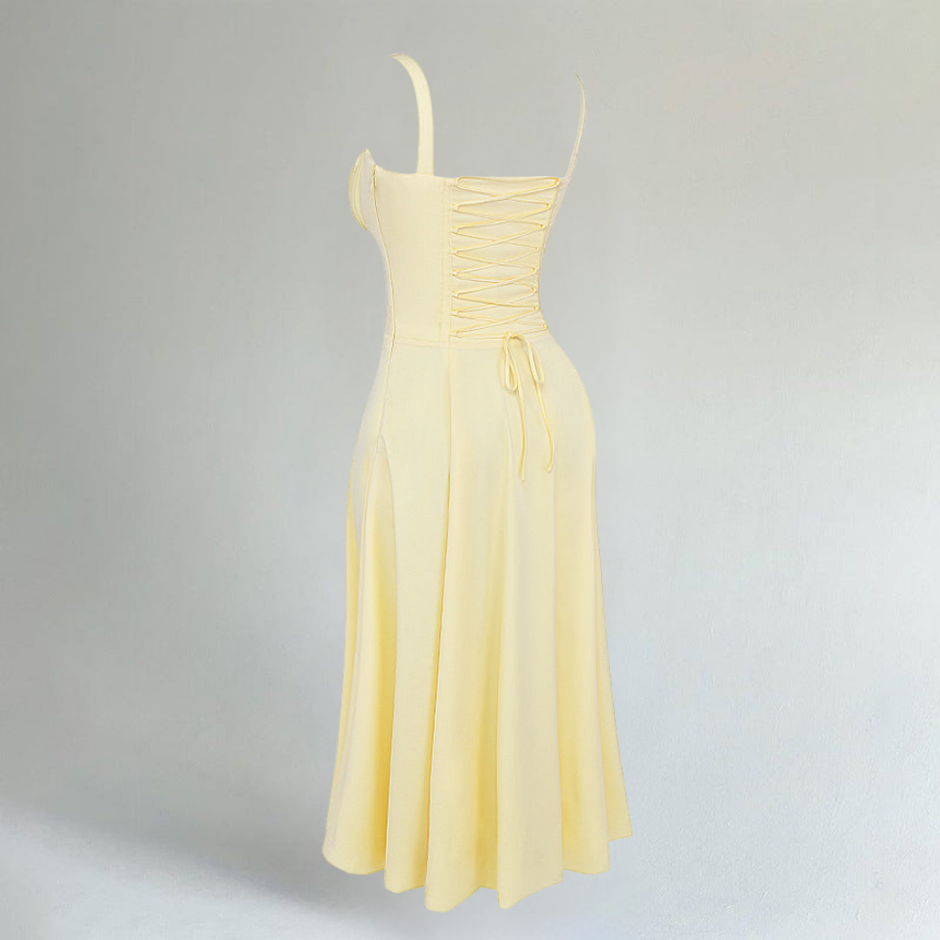 Emilia Fresh Citrus Yellow Waist Shaping Midi Dress