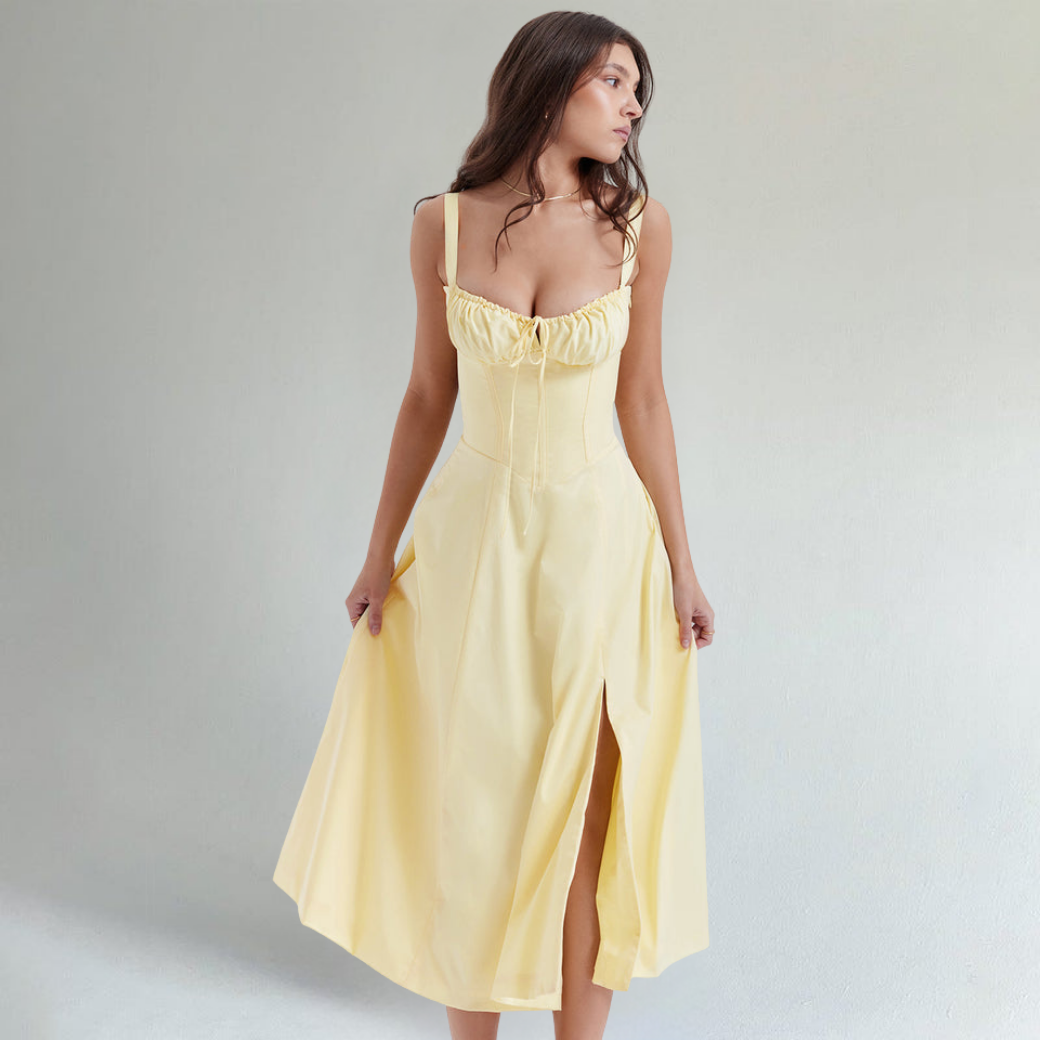 Emilia Fresh Citrus Yellow Waist Shaping Midi Dress