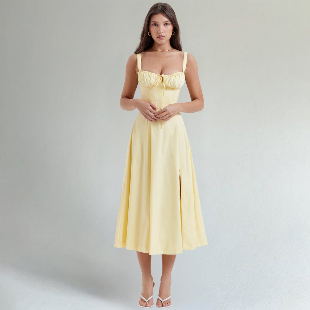 Emilia Fresh Citrus Yellow Waist Shaping Midi Dress