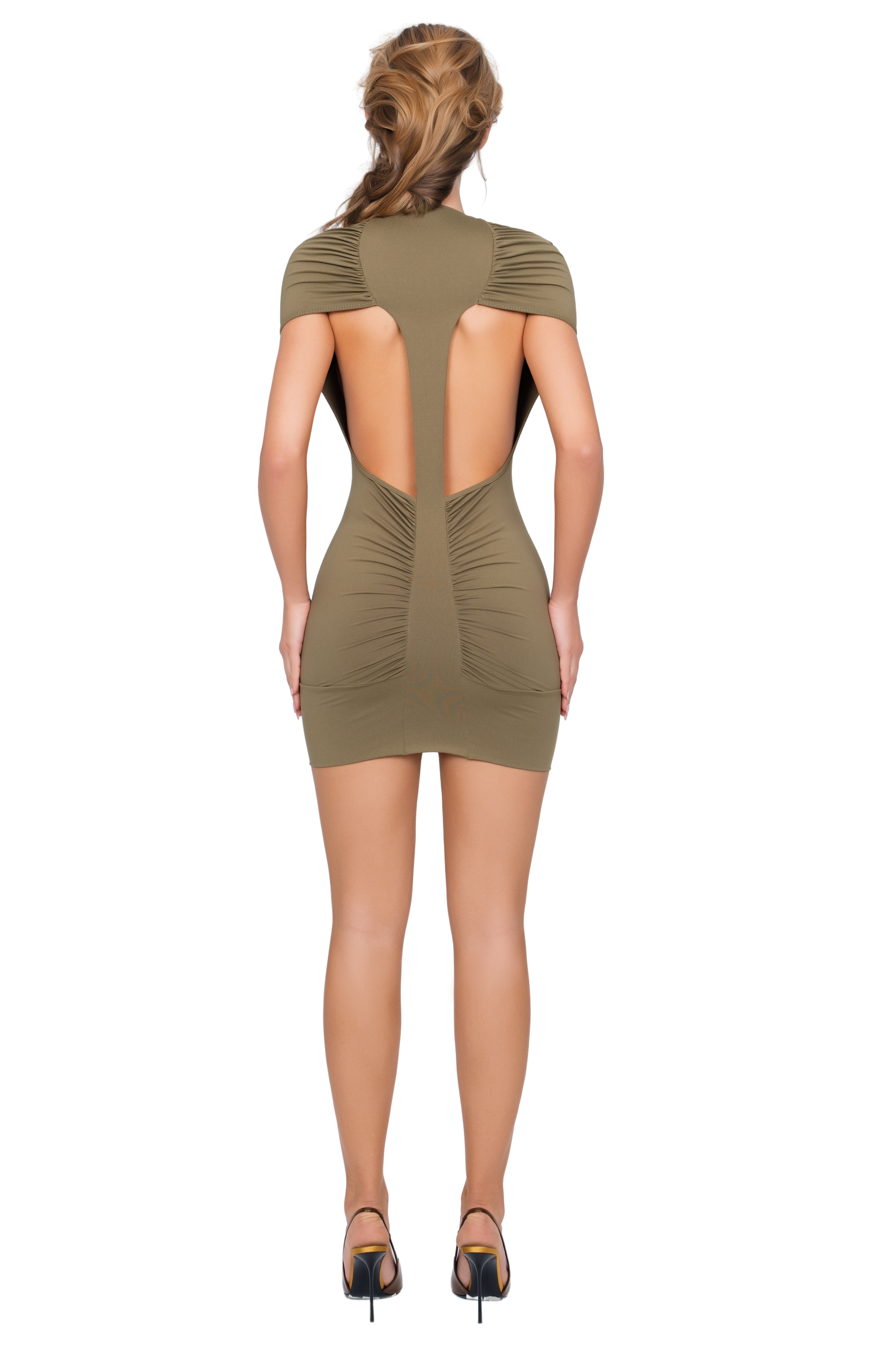 Dola Ruched Mini Dress - Deep Olive