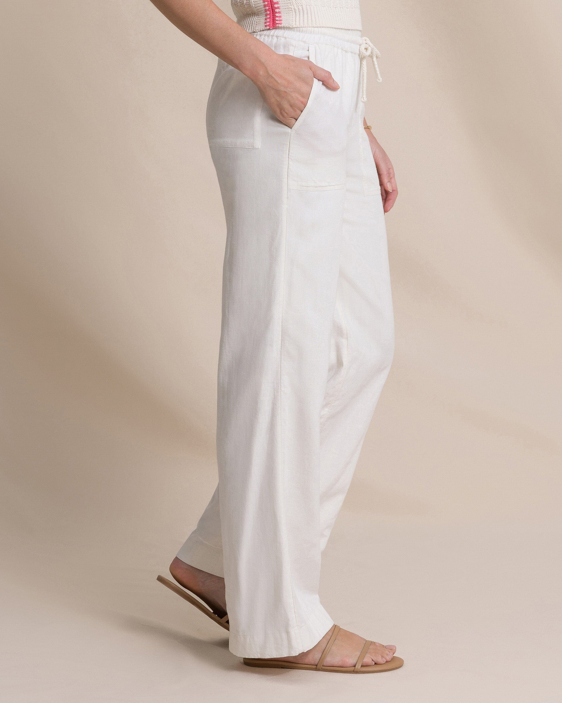 Linen Leg Pant - Sand White